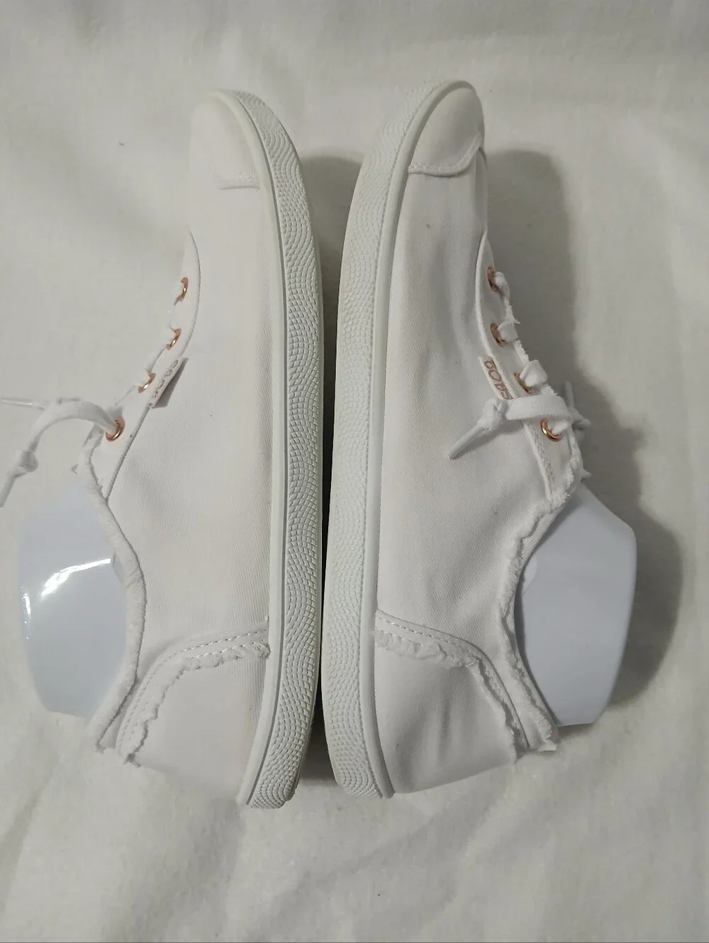 BOBS from Skechers White Canvas Sneakers with Rose Gold Accents Size 10 Wide
